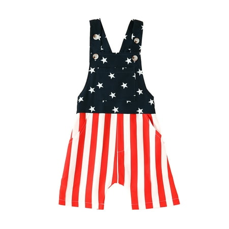 

DcoolMoogl Kids Baby Girl 4th of July Loose Baggy Suspenders Jumpsuit Stars Stripes Summer Suspender Shorts Romper Clothes Stars Stripes 18-24 Months