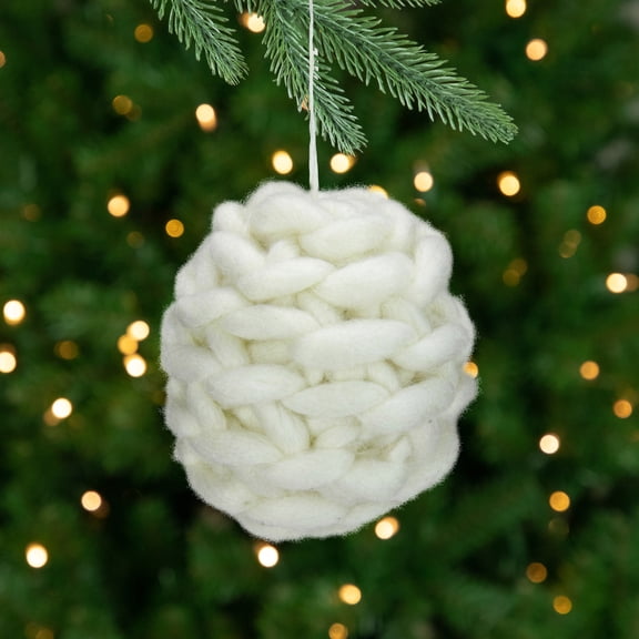 Allstate Cream White Knitted Hanging Christmas Ball Ornament 5" (125mm)