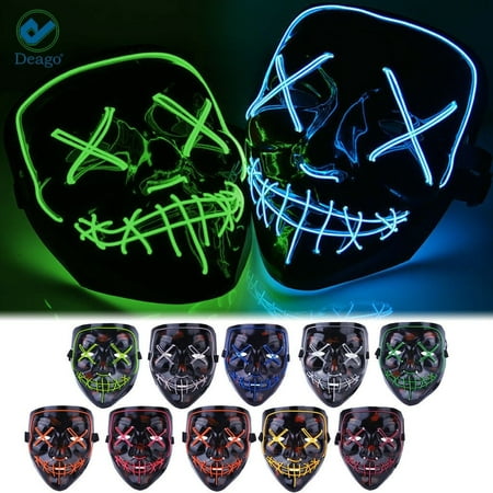 Deago 3 Modes Halloween Scary Mask Cosplay Wire Led Light Up Costume Party Mask Purge Movie