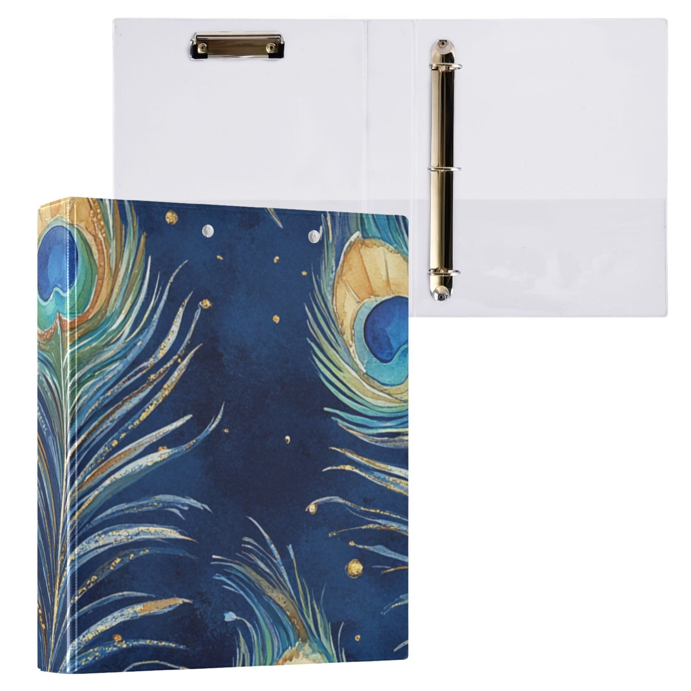 Peacock and Feather 3 Ring Binders 1.5 inch Hardcover File Folders with Interior Pockets A4 Size Organizer for School Office Hospital Set of 2