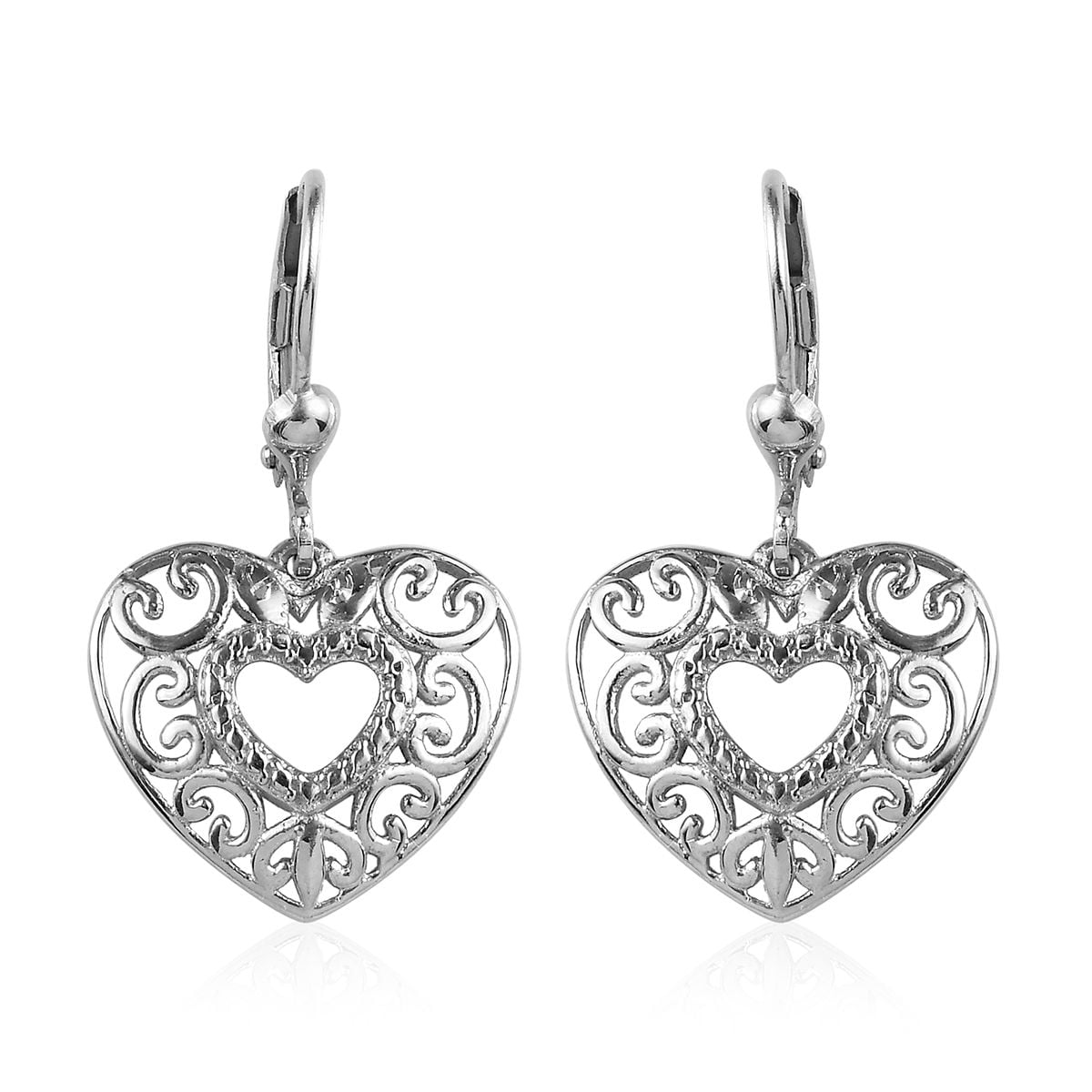 Shop LC 925 Sterling Silver Platinum Plated Heart Dangle Drop