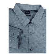 $128 BOSS Slim Fit Long Sleeve Dots Cotton Shirt, Blue, XXL