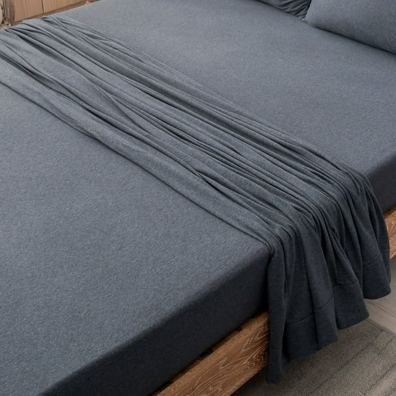 Pure Era Flat Sheet/Top Sheet Only 100% Jersey Cotton Super Soft Breathable(1-Pack,King Size,Dark Blue)