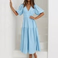 thumbnail image 3 of Women's Summer Casual Short Sleeve V Neck Swing Dress Casual Flowy Tiered Maxi Beach Dress Women Junior Dresses Dress Woman Dress Casual Short Button Front Dresses Swing Party Dresses for Women Cute, 3 of 5