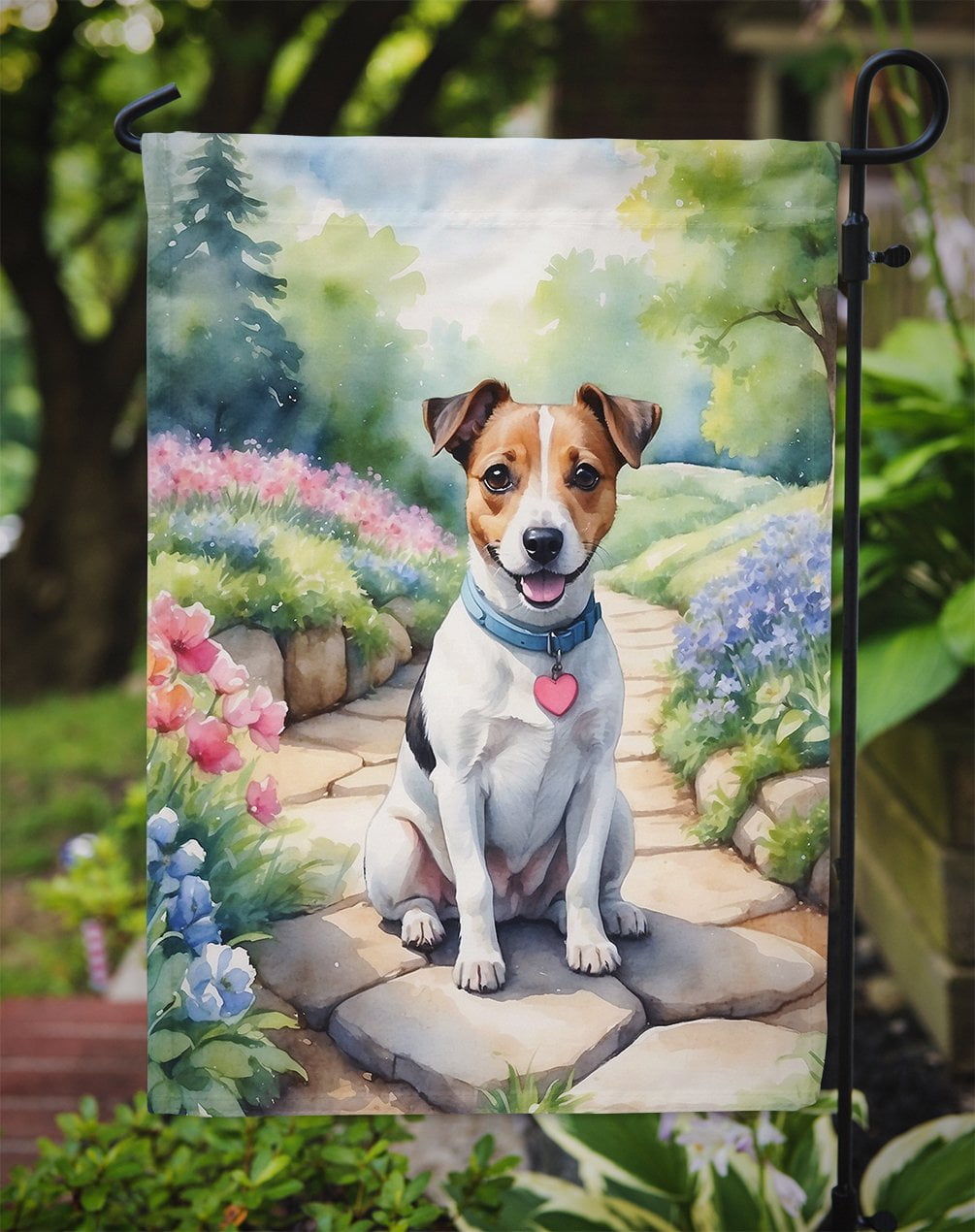 Jack Russell Terrier Spring Path Garden Flag 11.25 in x 15.5 in