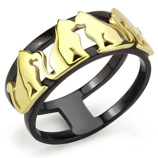 Alamode TK3609-7 Bague en Acier Inoxydable IP Or & IP Noir Sans Pierre - Taille 7