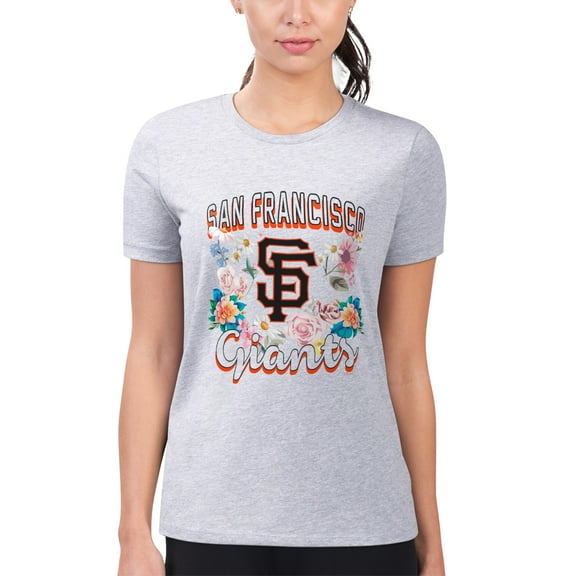 Women's G-III 4Her by Carl Banks Heather Gray San Francisco Giants Super-Slim Fit Lightweight Flowers Graphic T-Shirt