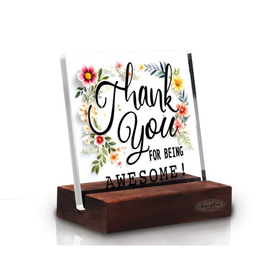 Thank You Gifts for Women Grateful Gifts for Employees,Colleagues and Neighbors,Appreciation Gifts for Coworkers Thank You for Being Awesome Acrylic Desk Plaque Sign With Wood Stand