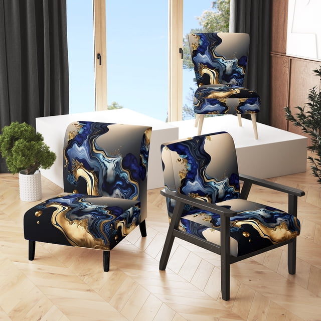 Designart "Abstraction Géode Marbrée Bleue I" Fauteuil d'Appoint en Marbre Bleu - Fauteuil Moderne pour Chambre