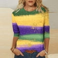 thumbnail image 2 of Feancey Mardi Gras 3/4 Sleeve Tops for Women Round Neck Blouse Spring Trendy New Orleans T-Shirts Novelty Mask Print Graphic Tee Parade Pullover Multicolor XXL, 2 of 6
