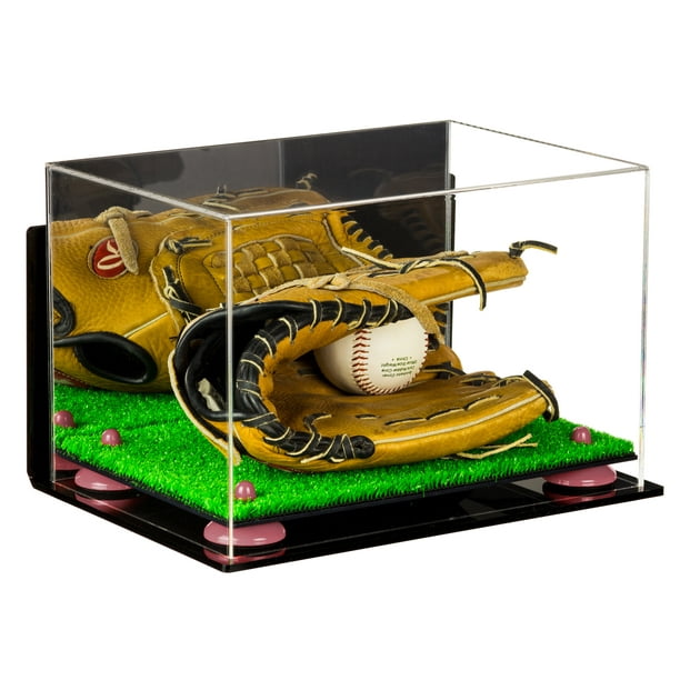 Acrylic Baseball Glove Display Case with Mirror, Wall Mount, Pink