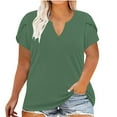 thumbnail image 3 of Fanxing Plus Size Hide Belly Shirts for Curvy Women Petal Short Sleeve V Neck T-Shirts Loose Fit Tunic Dressy Blouses Comfort Henley Tops Army Green,5xl, 3 of 7