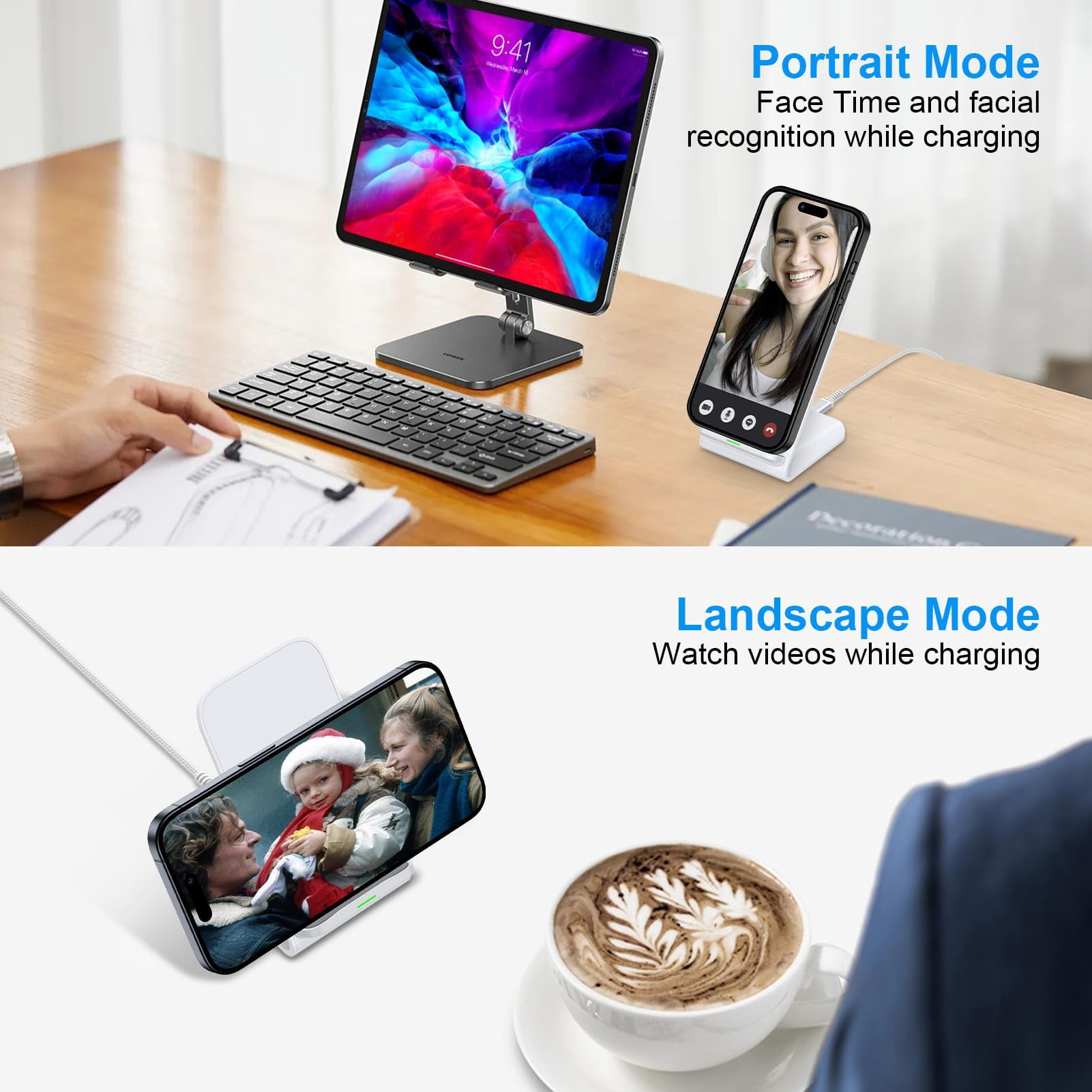 ABCPOW 2Pack Fast Wireless Charger Stand15W Wireless Charger Pad Cordless Charging Station Android Phone Holder Dock Compatible for iPhone 17 16 15 14 Samsung Galaxy S25 S24 S23 Ultra S22 Plus,White