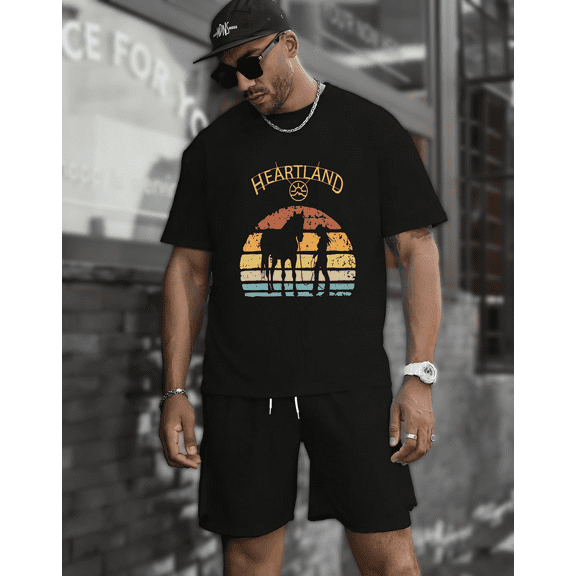 A Heartland TV Show Retro And Vintage Sunset Themed Fan Graphic Unisex T-shirt, for men & women, up to size 5XL