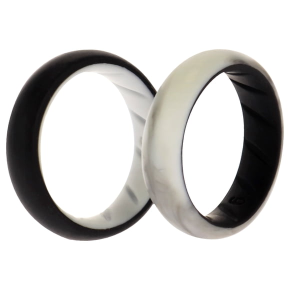 Juego de anillos sólidos ROQ de boda de silicona Negro-Mármol 2 x 6 mm para mujer