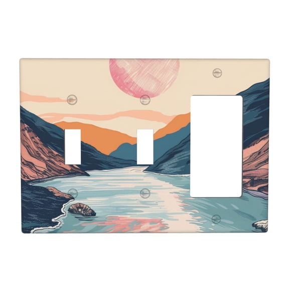 Hand Drawing River Switch Cover Decorative Wall Plate 3-Gang 2-Toggle 1-Decor Standard Size