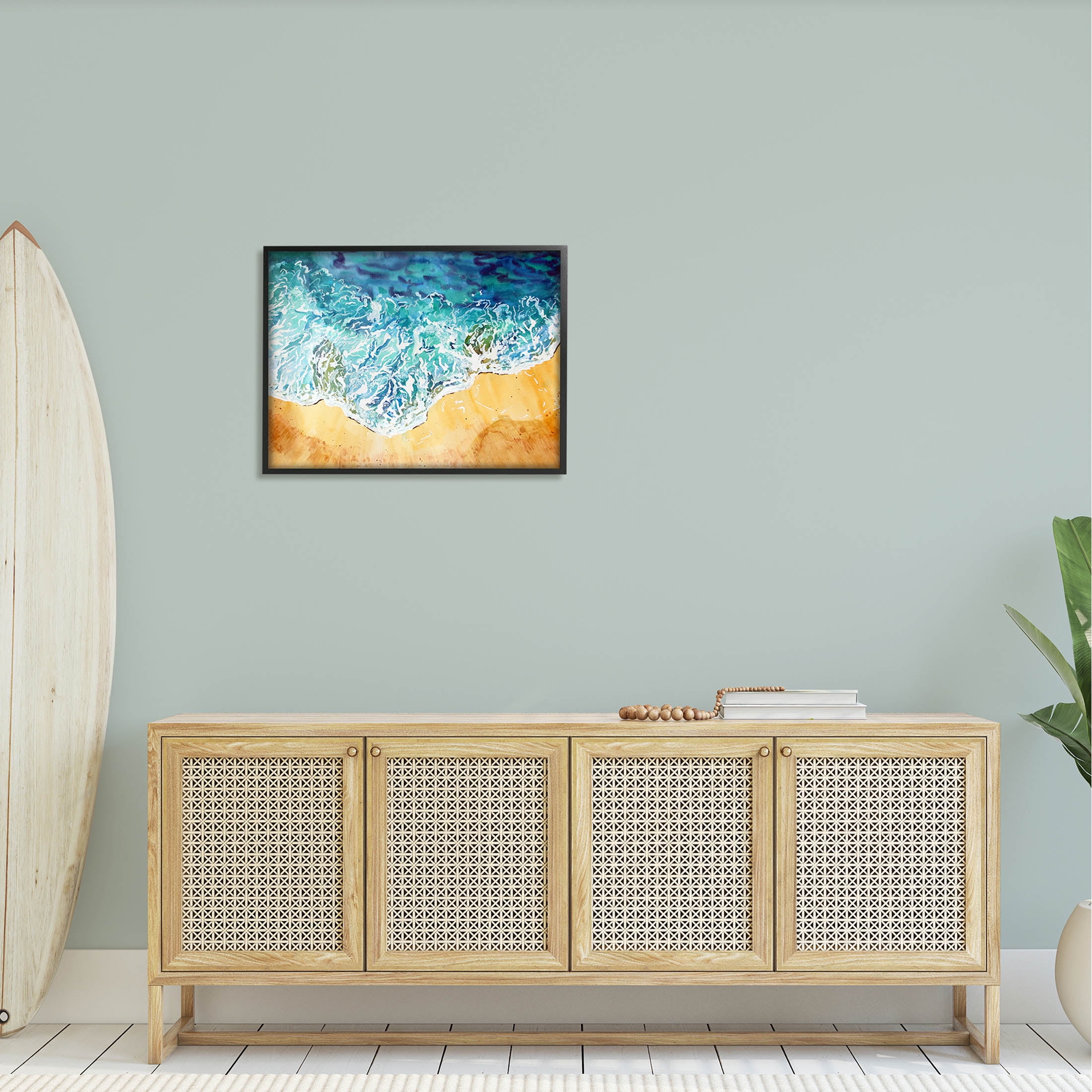 Aerial Wave Splash Shore Coastal Graphic Art Black Framed Art Print Wall Art