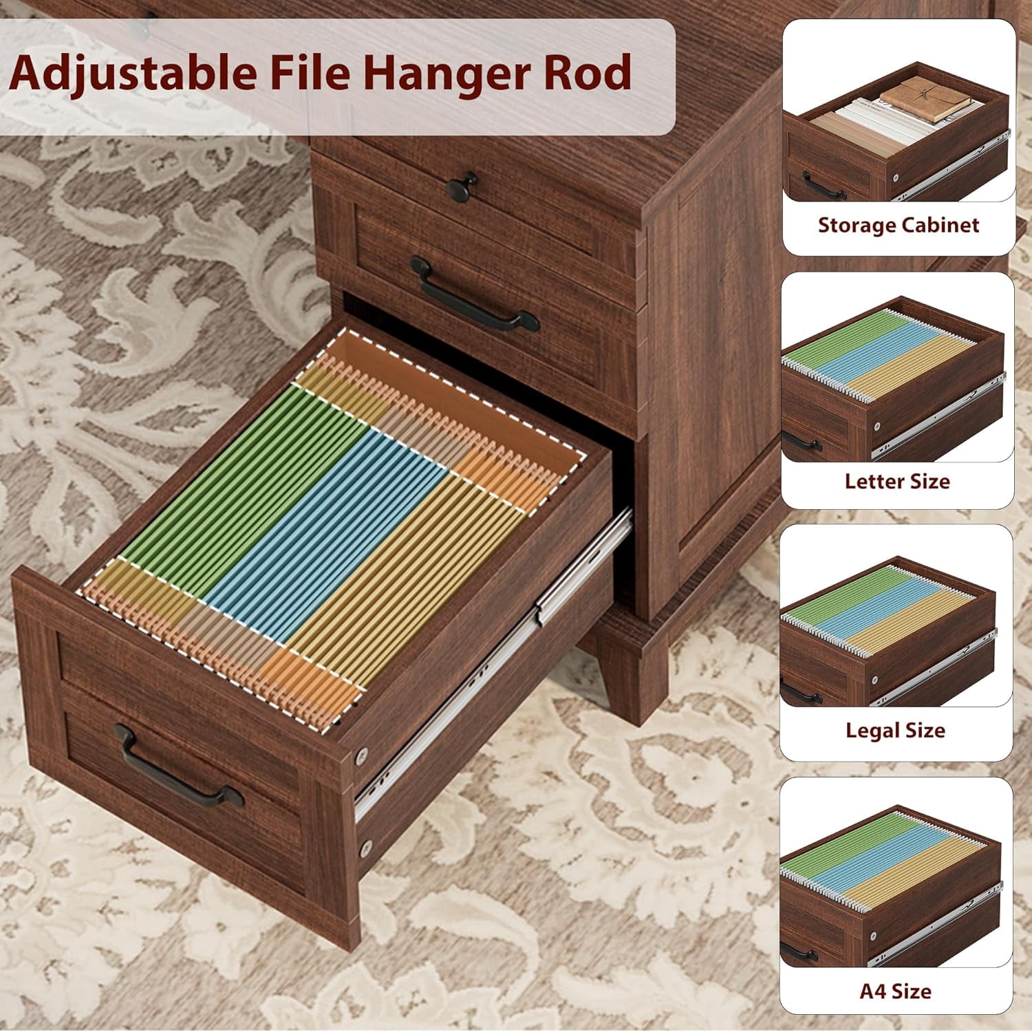 M optimized Wood Executive Desk with Power Outlet, Home Office Desk with Drawers, Work Desk with File Cabinet, Computer Desk for Work, Study, Writing