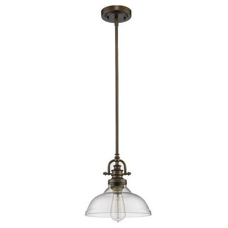 

HomeRoots 398182 9.5 x 9.75 x 9.75 in. Virginia 1-Light Oil-Rubbed Bronze Pendant with Clear Glass Shade