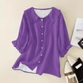thumbnail image 2 of Breezora Floral Embroidered Button Up Shirt Women's Relaxed Fit Half Sleeve Doll Collar Tops XXL Size Purple, 2 of 3