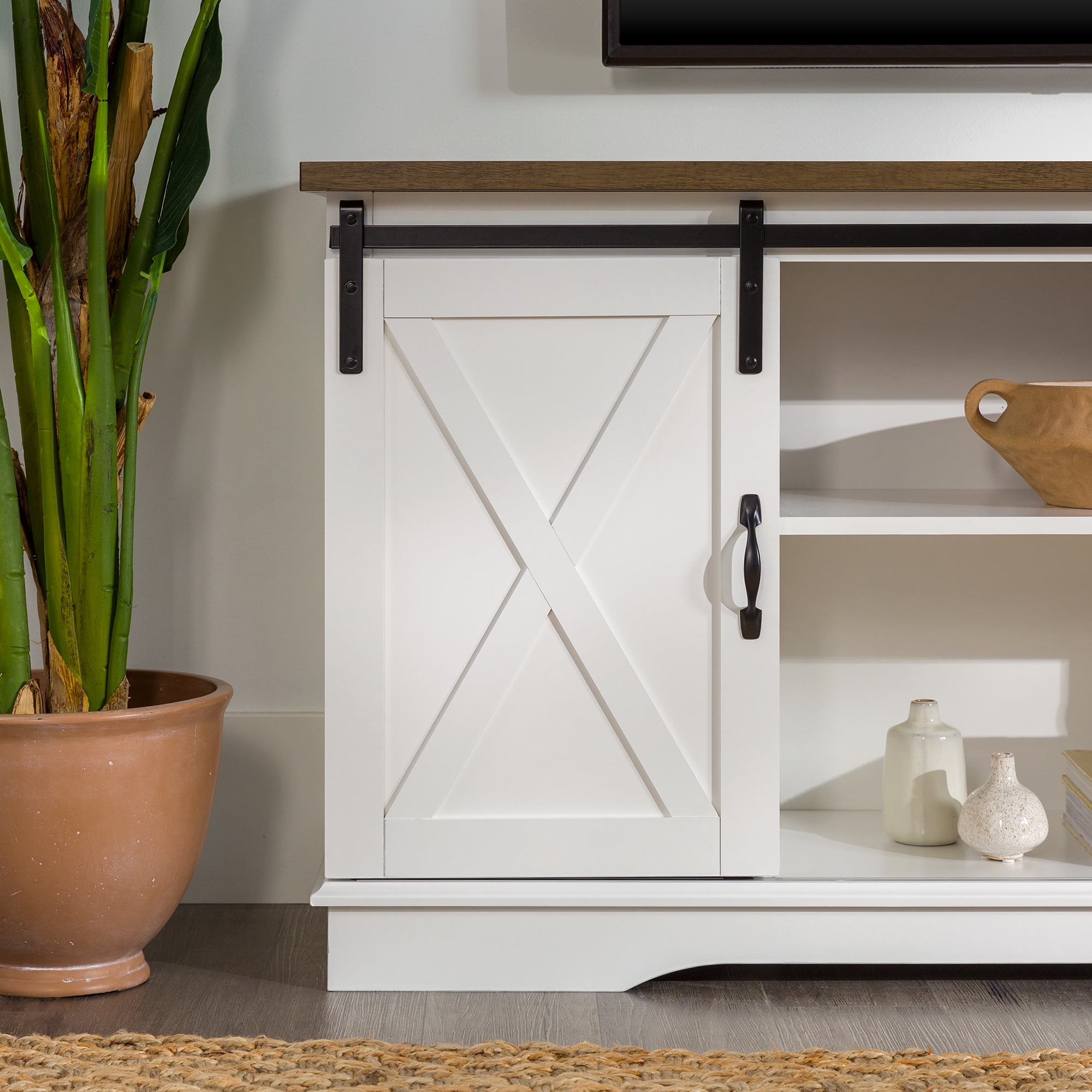 Farmhouse sliding barn 2024 door tv stand