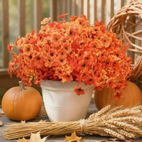 12 Bundles Orange Faux Artificial Mums for Outdoors Fake Fall Flowers Plants Fall Decoration UV Resistant for Outside Home Porch Patio Garden Decor