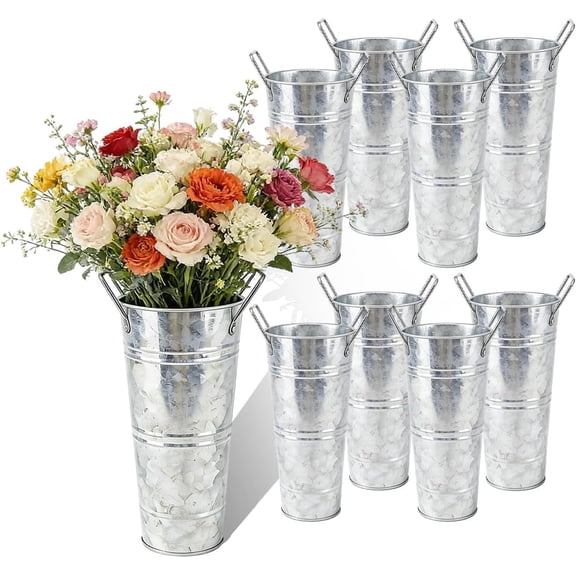 MXOYOXM 8 pcs 10 in Galvanized Vintage Metal Buckets, Rustic Farmhouse Containers for Wedding, Party & Centerpiece Decor