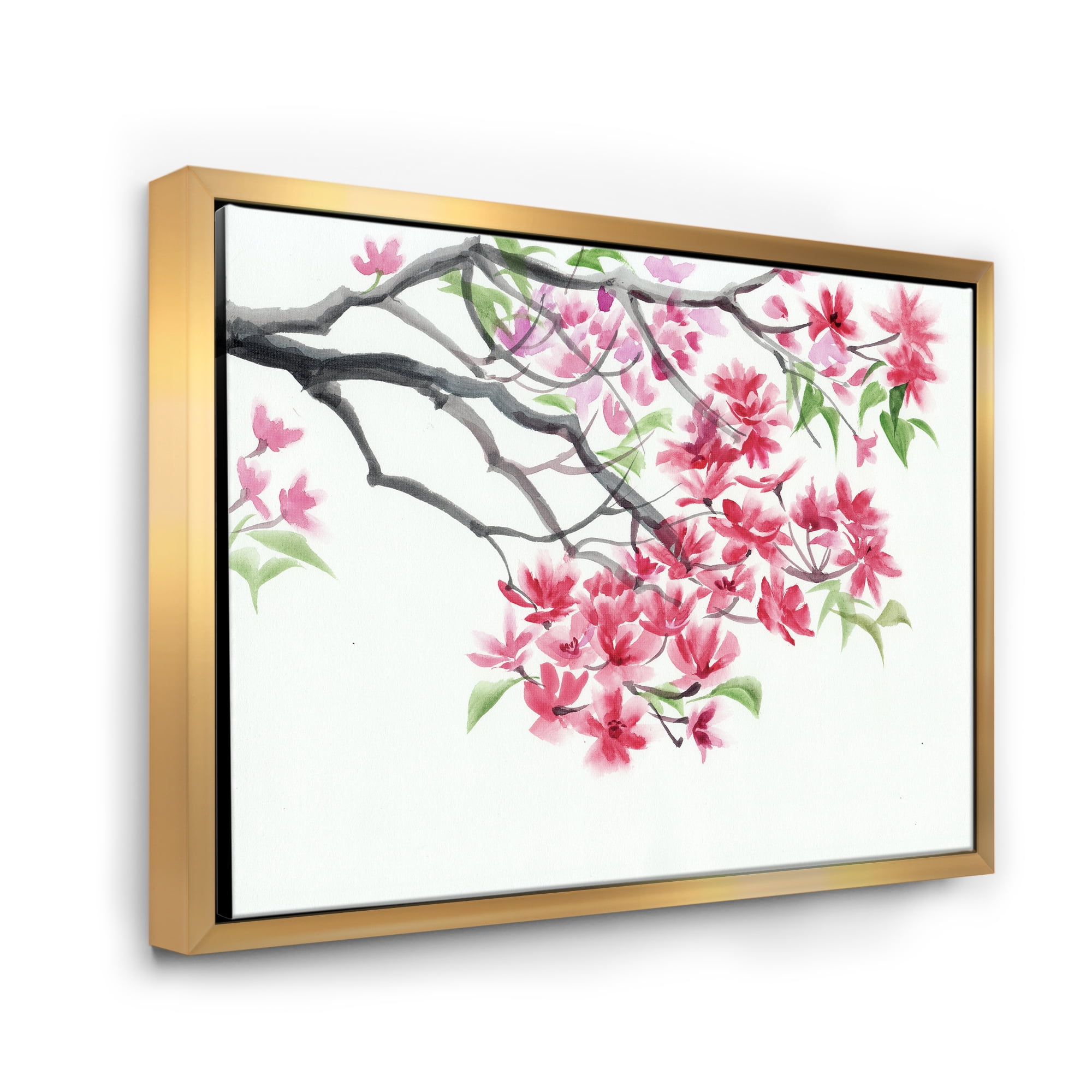 Designart 'Red Blossoming Tree On White' Traditional Framed Canvas Wall Art Print