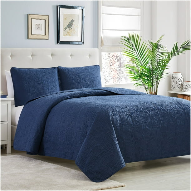 Mellanni Bedspread Coverlet Set Navy Reversible Bedding Cover Oversized Quilt Set, 2 Piece