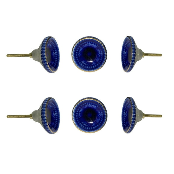 Perilla Home Set of 6 Ceramic Knobs Decorative Round Knobs for Home Kitchen Cabinet Vintage Hardware Cupboard Door Dresser Wardrobe Drawer Pulls (Dark Blue)