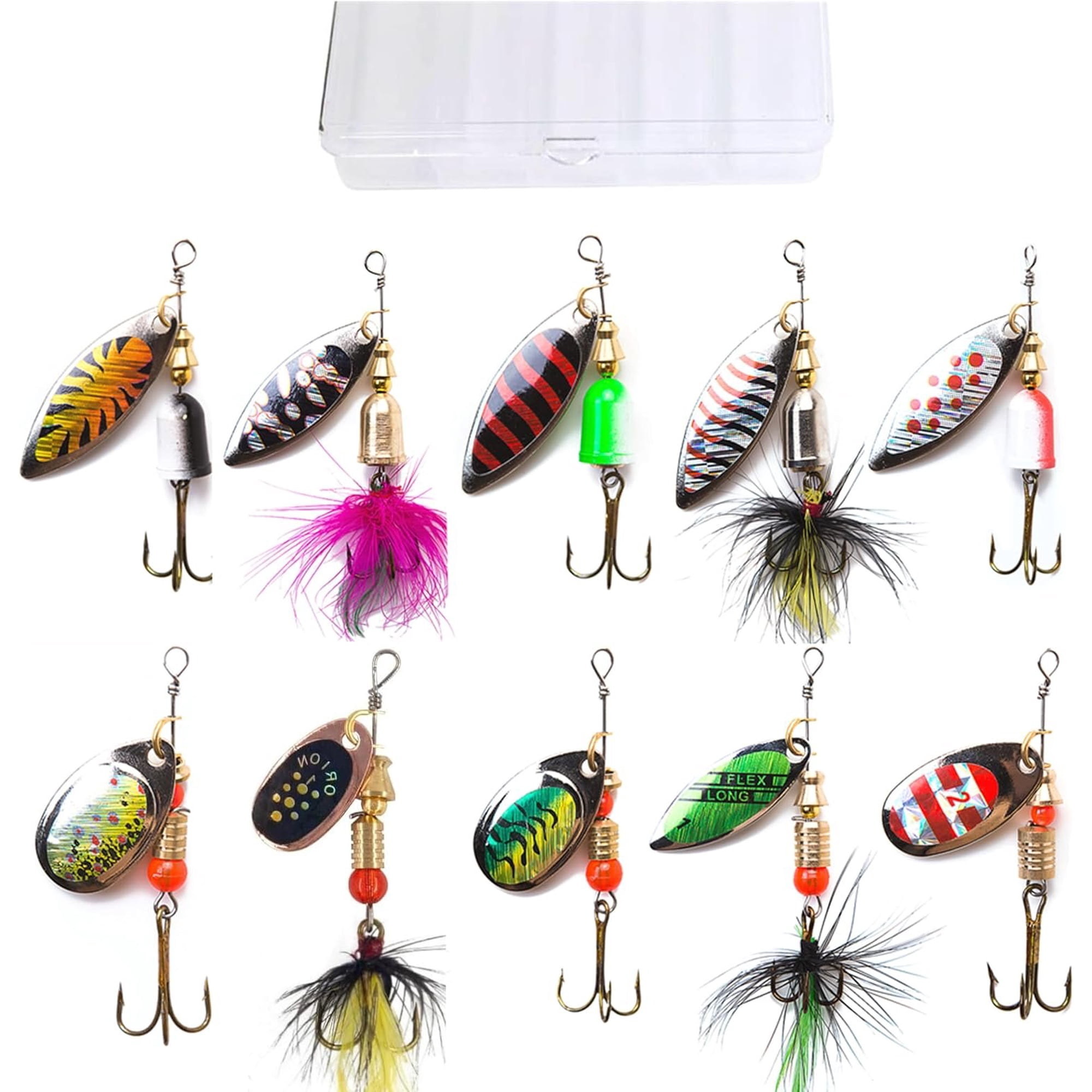 10-20pcs Fishing Lures Spinnerbait for Bass Trout Salmon Walleye Hard Metal Spinner Baits Kit with Tackle Box