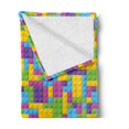 thumbnail image 2 of Cartoon Soft Flannel Fleece Blanket, Colorful Plastic Construction Blocks Cube Geometric Childhood Illustration, Cozy Plush for Indoor and Outdoor Use, 70" x 90", Purple Green Blue, by Ambesonne, 2 of 5