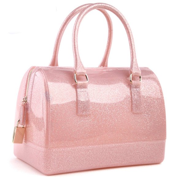 MIFORINES Bolso de mano con asa superior en forma de almohada de gelatina de verano para mujer, bolso de cristal transparente de Color caramelo