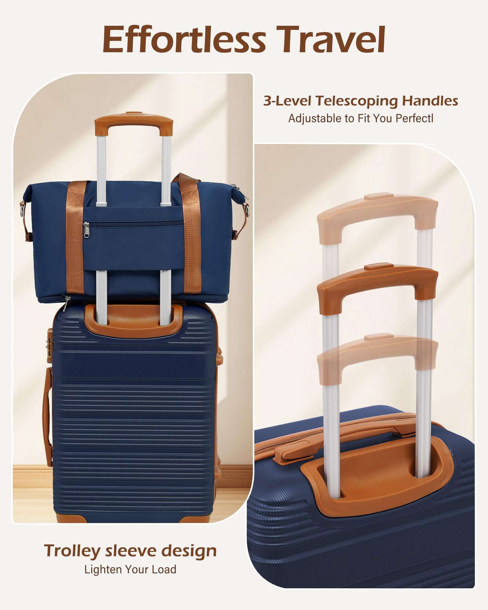LONG VACATION 3 Piece Carry On Luggage 20 Inch Suitcase with Spinner Wheels, ABS+PC Hardshell Suitcase set with TSA Lock & YKK Zipper
