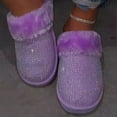 thumbnail image 5 of Anuirheih Slippers for Women, Soft Plush Warm Slip-on Slippers, Rhinestone Wool Drag Warm Indoor Outdoor Slippers(Purple）, 5 of 5