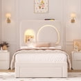 thumbnail image 3 of Hiphuta Twin Size Bed Frame with Storage Headboard and Drawer, Velvet Upholstered Platform Bed with RGB LED and Power Outlets, White, 3 of 9