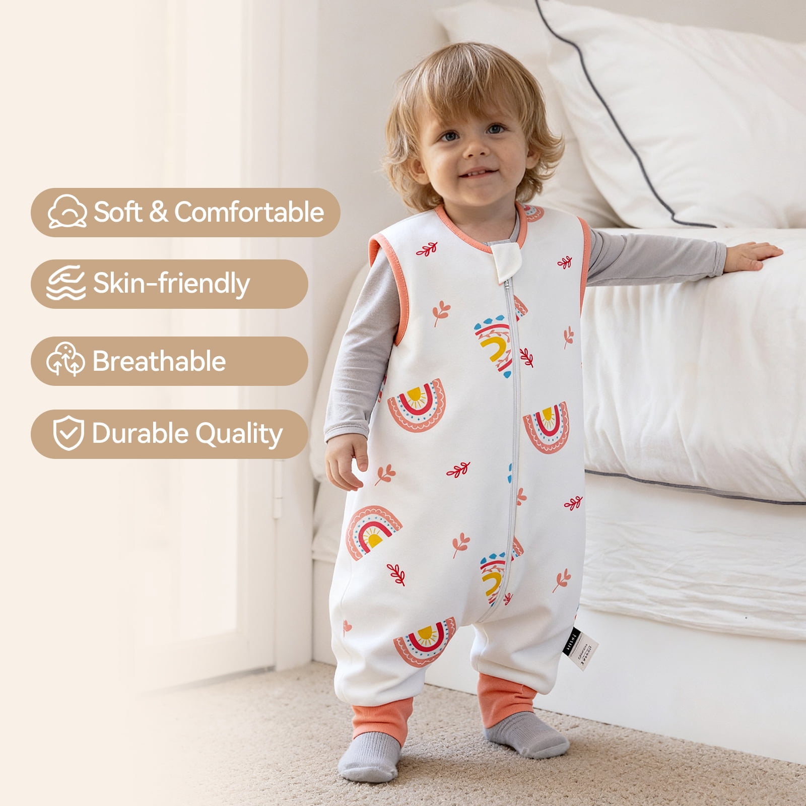 3 Pack-0.5 Tog Lightweight Summer Toddler Sleep Sack with Feets 6-12 Months 100% Cotton Breathable Sleep Sack with Legs 2-Way Zipper Wearable Blanket