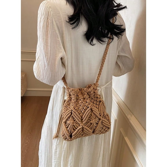 Handwoven Small Crossbody Bag For Women, New Woven Messenger Bag, Niche Beach Casual Shoulder Bag, Mini Square Envelope Bag, Crossbody Bag, Suitable For Beach Resort, Woven Bag