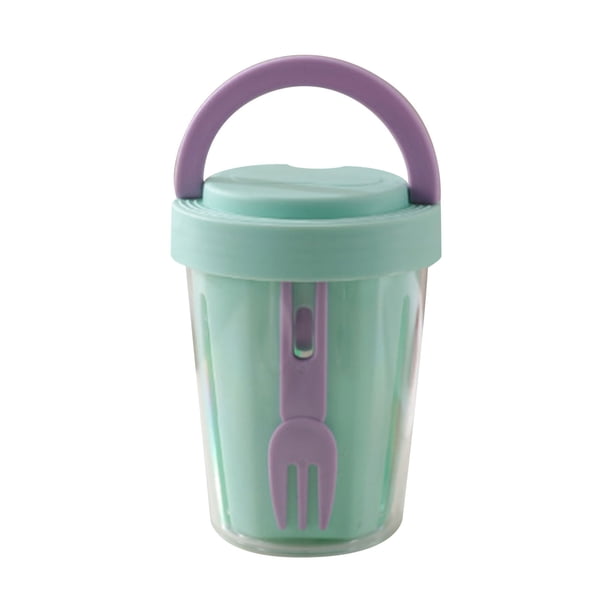 Vaso de fruta con tenedor, recipiente portátil para aperitivos, caja de almacenamiento de alimentos a prueba de fugas, recipiente sellado para ensaladas y frutas frescas, vaso de plástico para