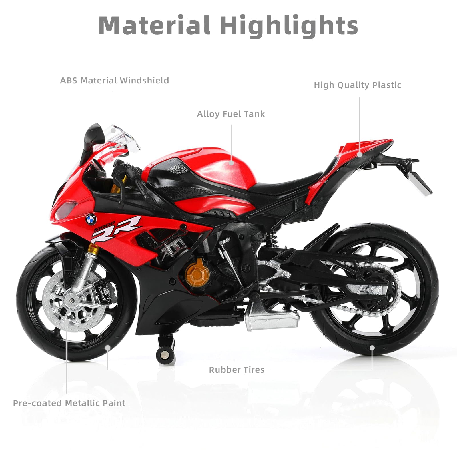 CHUNYAN 1:12 Motorcycle Model Toy for BMW S1000RR Metal Die-cast with Plastic Motorcycle Model No Assembly Required Mini Finished Moto Gift for Adult(White)
