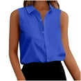 thumbnail image 3 of Feancey Sleeveless Dress Shirts for Women Satin Casual Business Tank Tops Lapel Collar Classic Office Work Blouses Solid Color Summer Tank Shirts Blue M, 3 of 7