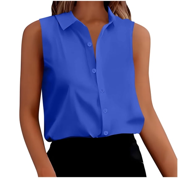 Womens Silk Satin Sleeveless Button Down Shirts Blouses Dressy Casual Loose V Neck Collared Tank Tops for Work Office