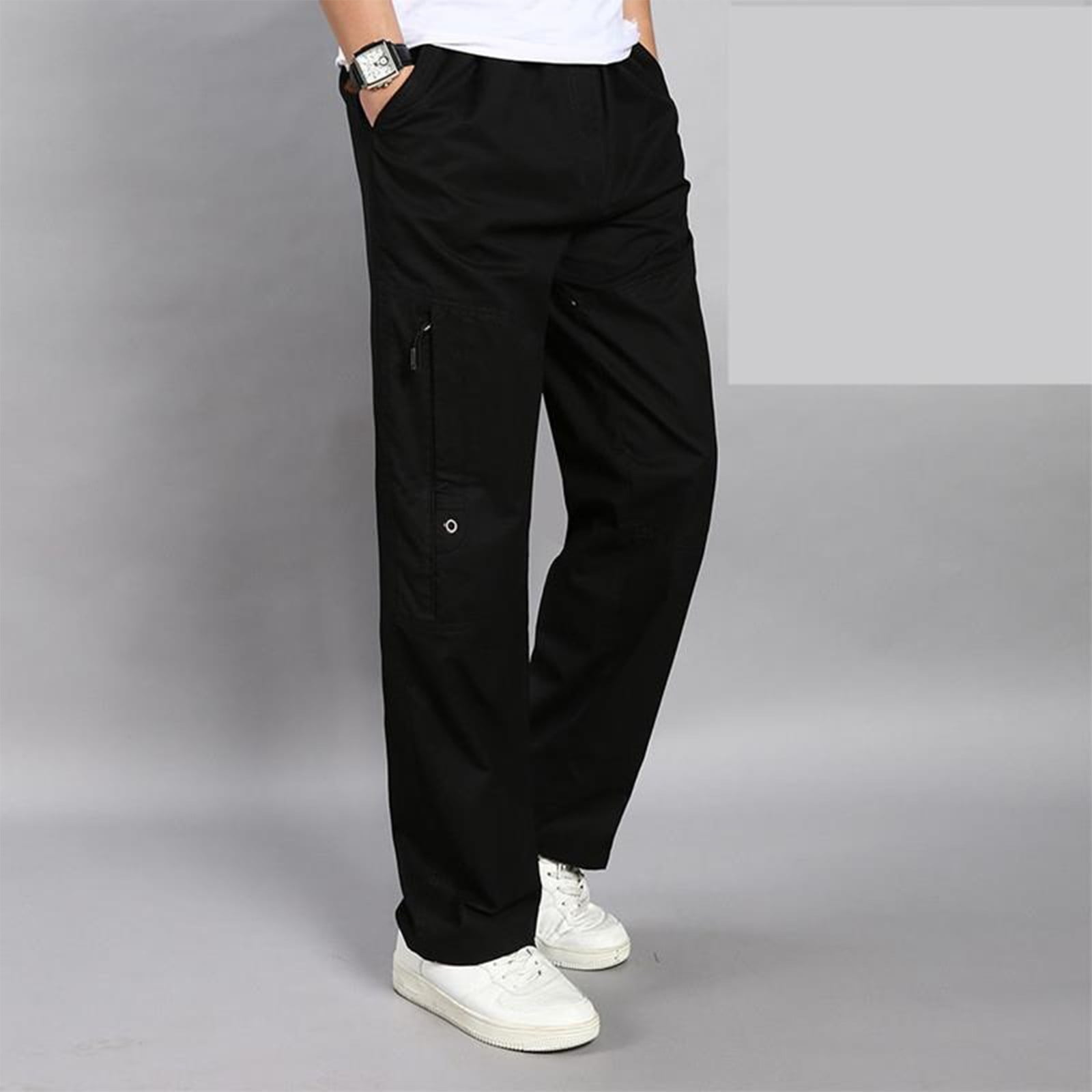 Cargo Pants For Men,Men's Fleece Lined Sweatpants Open Bottom Straight Leg Loose Fit Baggy