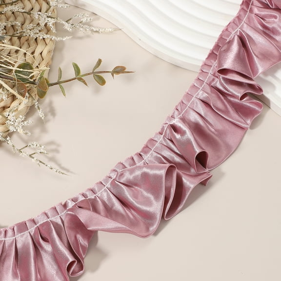 Uxcell 5.5 Yards 3D Pleated Chiffon Lace Trim 2" Width Satin Ruffle Ribbon Pleated Sewing Fabric Trim Dusty Rose