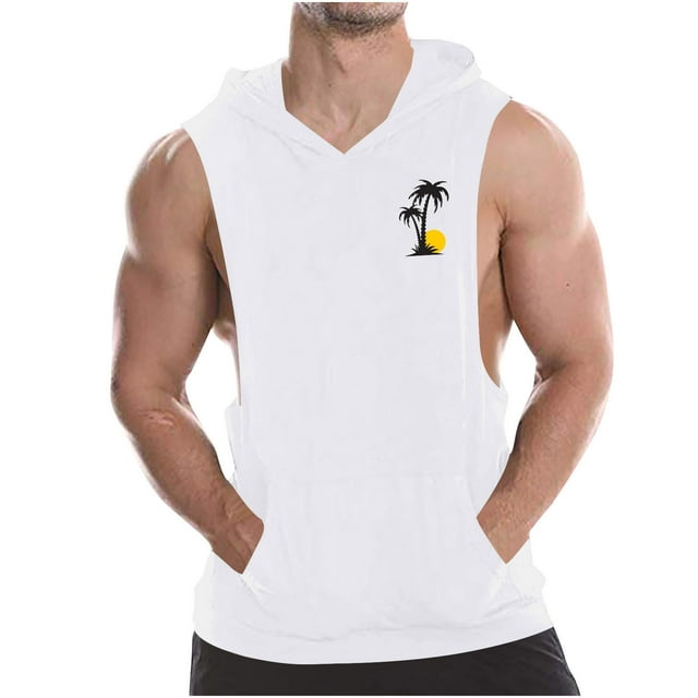 Blusa sin mangas con capucha para hombre, camiseta sin mangas deportiva de alta elasticidad, cuello redondo, sin mangas, para fitness, musculoso, ropa de fitness, camiseta sin mangas de algodón para h