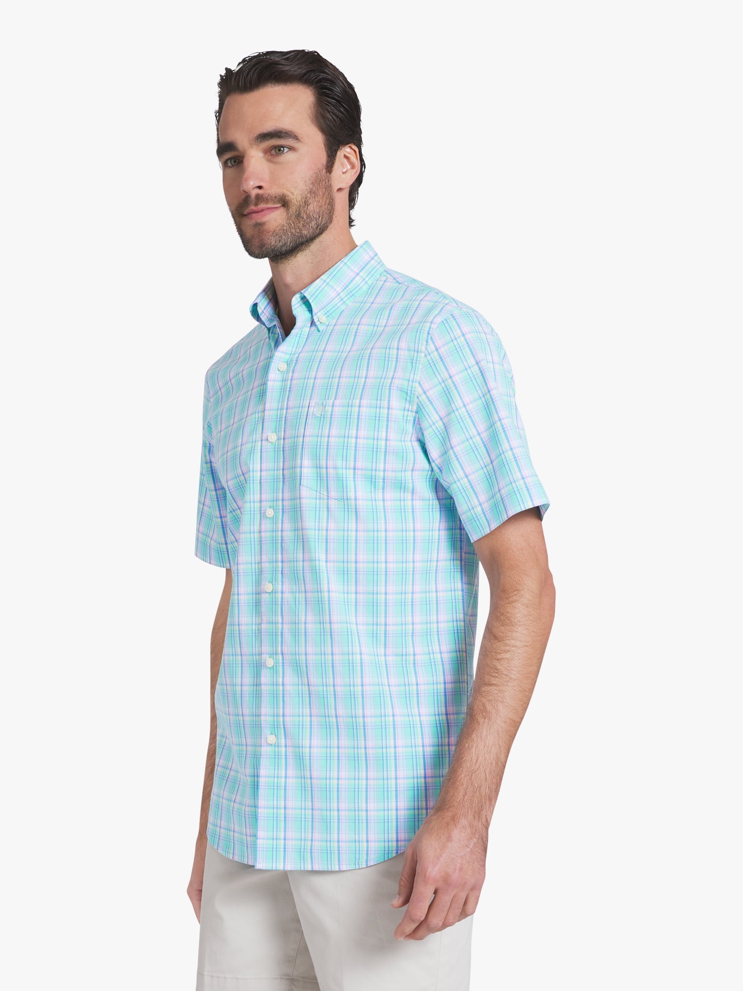 Chaps Men's & Big Men's Short Sleeve Easy Care Stretch Poplin Shirt, Sizes S-3XL