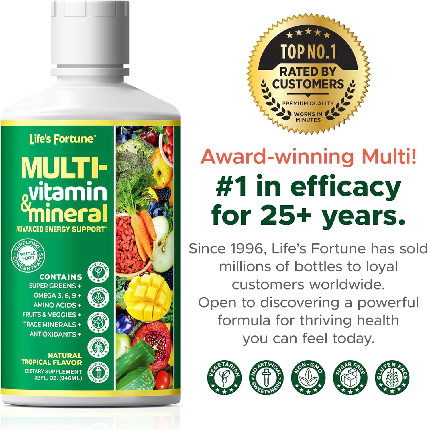 Life's Fortune Liquid Multivitamin With Minerals, 2 Pack 32 Fl Oz Each, Daily Multivitamin, Fast Absorbing Multiple Vitamins, Complete Multivitamin Formula