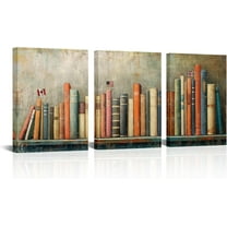 Hieng Vintage Books Canvas Wall Art 3 Pieces Rustic Bar Chart Curve Prints Pictures Study Room Wall Decor Artwork(only canvas)