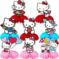 8Pcs Hello Kitty Theme 3D Double Side Honeycomb Centerpieces Table Toppers,Cartoon Birthday Party Decorations Supplies for kids.