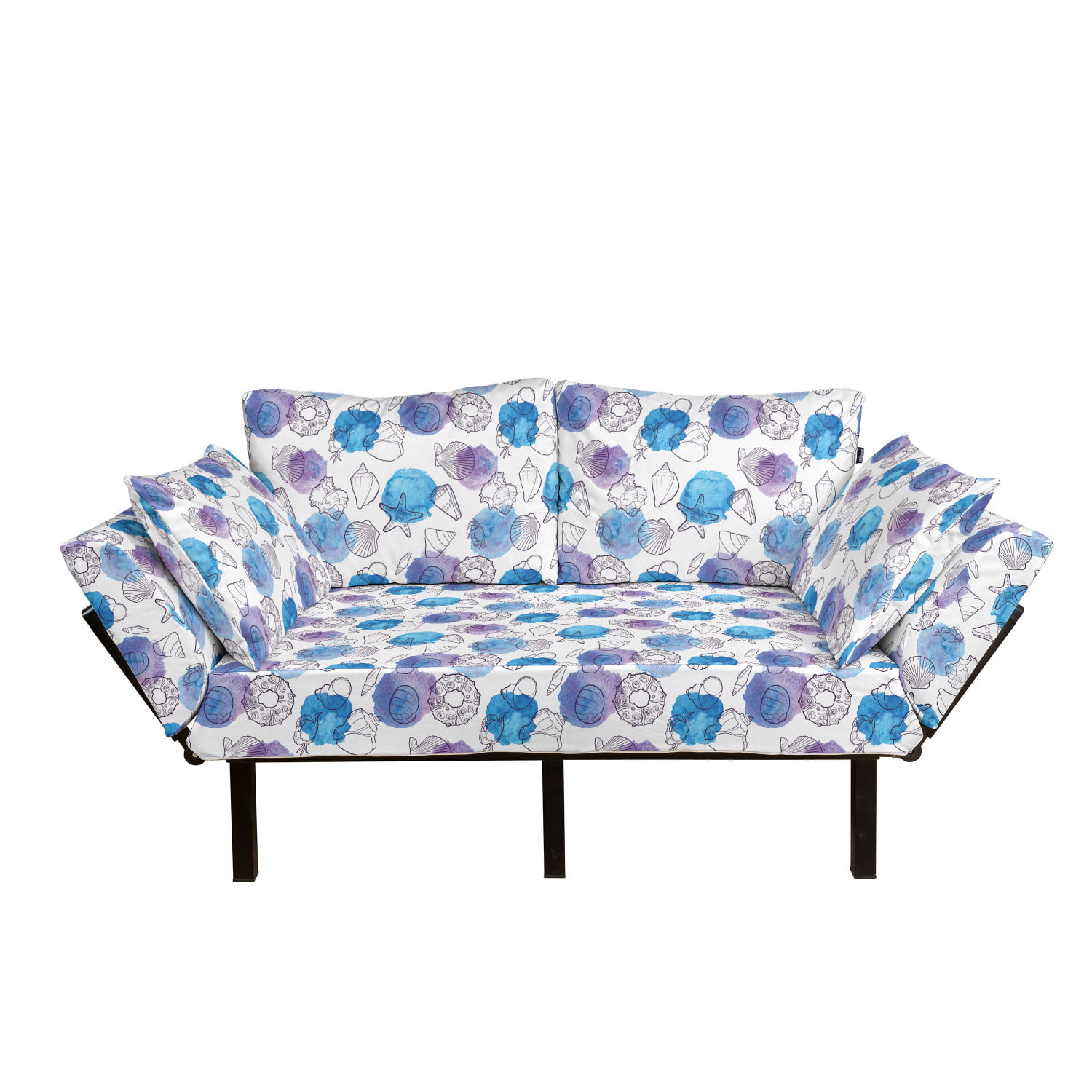 Daybed with Metal Frame Upholstered Sofa for Living Dorm Loveseat Pale Blue Mauve Blue Ambesonne Animal Futon Couch Little Fishes Watercolors Ocean Underwater Life Marine Theme Art 